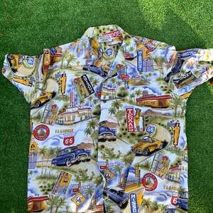 Vintage Pacific Legend Route 66 Hawaiian Shirt, Made in USA, Retro Car Print